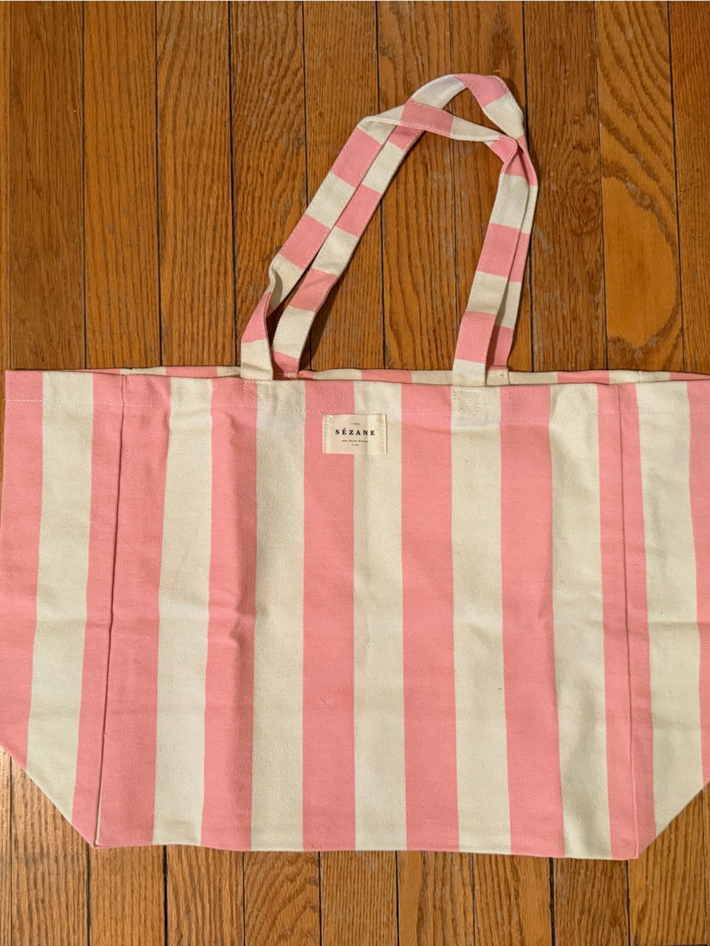 Sézane Pink and Cream Striped Tote Bag